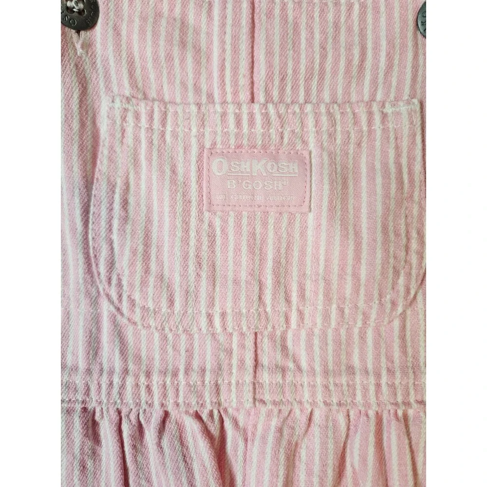 OshKosh Bgosh Pink White Hickory Stripe Bib Overalls Vintage Style Dungarees 18M